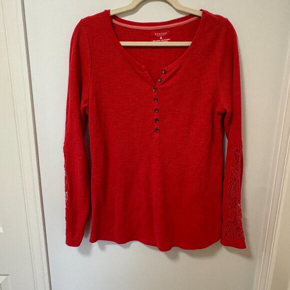 Vintage Y2K Henley Longsleeve Bella Swan Crochet Sleeve Button Up - Picture 1 of 10